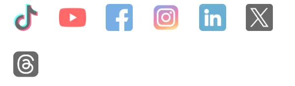 TikTok, YouTube, Facebook, Instagram, LinkedIn, X and Threads